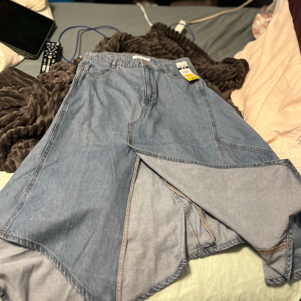 Blue Denim Asymmetrical Skirt with Unique Hemline - Picture 5 of 5